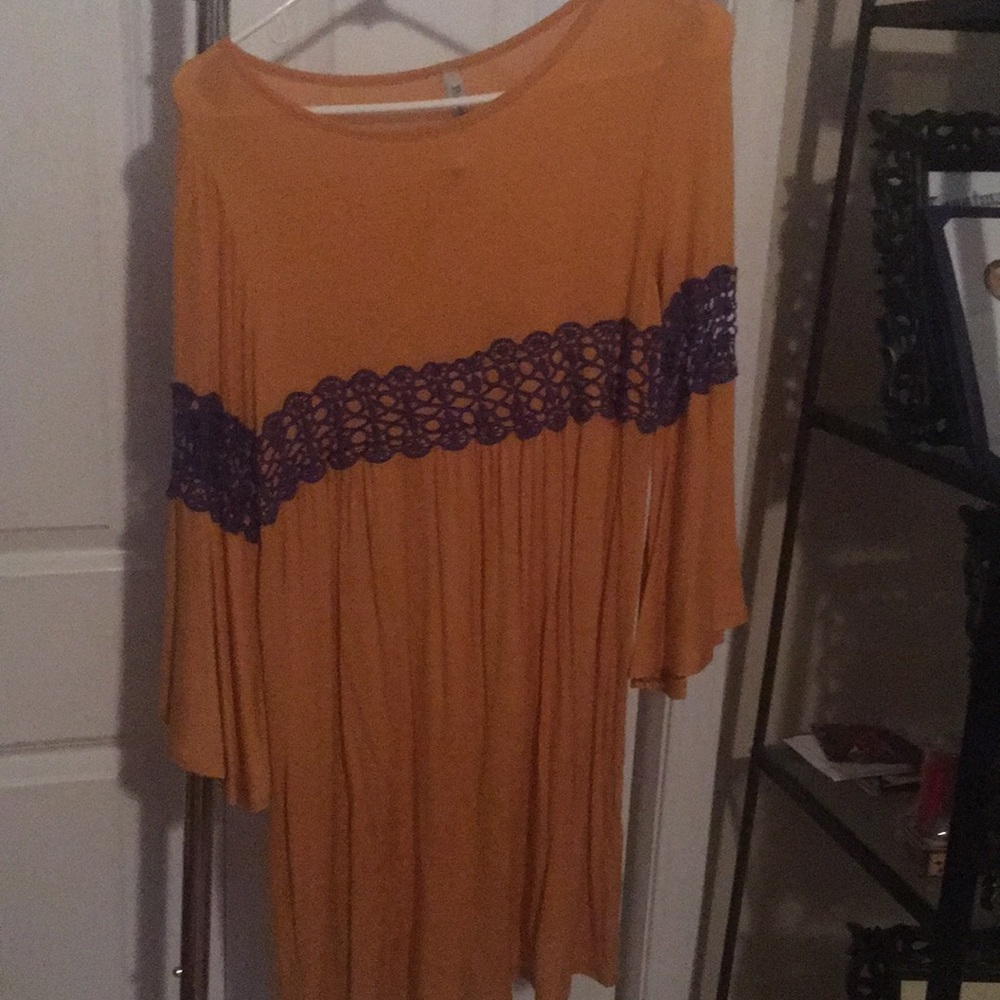 Dark Yellow Long Sleeve Trimmed In Purple